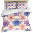 thumbnail image 1 of Pink Purple Blue Spring Floral Bedding 3 Piece Duvet Cover Set Queen Size, Watercolor Summer Botanical Soft Microfiber Comforter Cover with Zipper Closure & Pillowcases, FadeResistant Quilt Cover, 1 of 9
