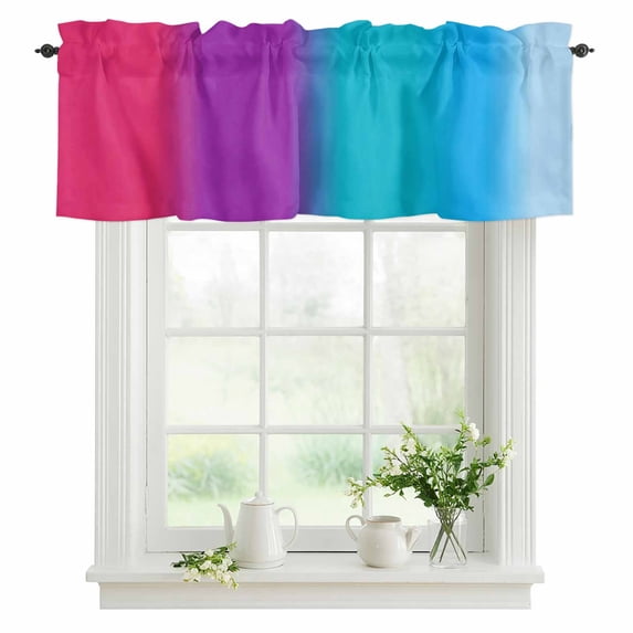 Pink Purple Blue } Valances for Windows, Rod Pocket Kitchen Valance Curtains - Soft & Washable Small Window Treatment for Living Room, Bathroom, Gradient Color Stripe 54x18inch, 1 Panel