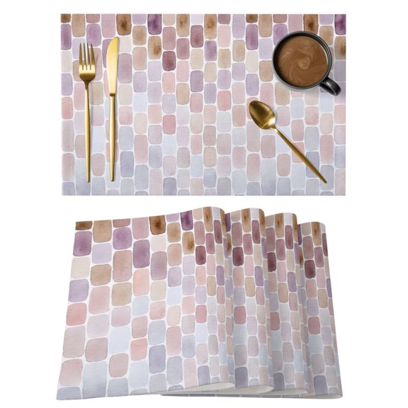 Pink Purple Brown Geometric Placemats Set of 12 Modern Abstract Ombre Place Mats Indoor Wipeable Table Mats Washable Cloth Dining Table Placemats for Kitchen Holiday Party Home Decor 13x19 Inch