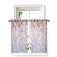 thumbnail image 1 of Pink Purple Brown Geometric Tier Curtains 45 Inch Length,Sheer Curtains for Bedroom Living Room Window Modern Abstract Ombre Rod Pocket Drapes Kitchen Curtains Small Half Window 27.5"x45" 2 Panels, 1 of 7