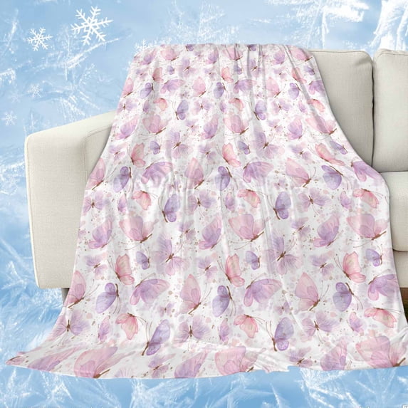 Pink Purple Butterfly Cooling Blanket, Lightweight Breathable Summer Throw Blanket with Double Sided Cold Effect,Spring Watercolor Butterfly Picnic Beach Blankets Bed Sheet for Hot Sleepers 40"x60"