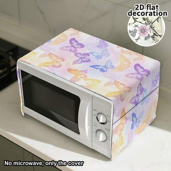 Pink Purple Butterfly Microwave Oven Top Cover Machine Protector Kitchen Appliance Top Covers Decorative Dust Proof Cover with Storage 1CP