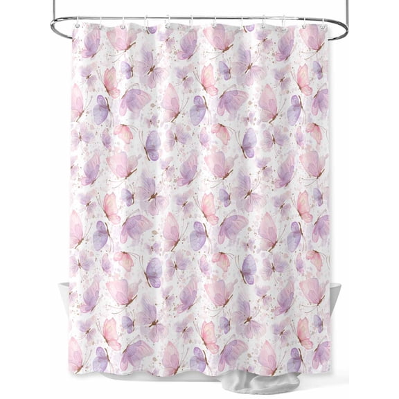 Pink Purple Butterfly Shower Curtain Set, Waterproof Shower Curtains for Bathroom, Spring Watercolor Butterfly Washable Fabric Cloth Bath Curtain for Bathtub Decoration with Hooks 48x72 Inches