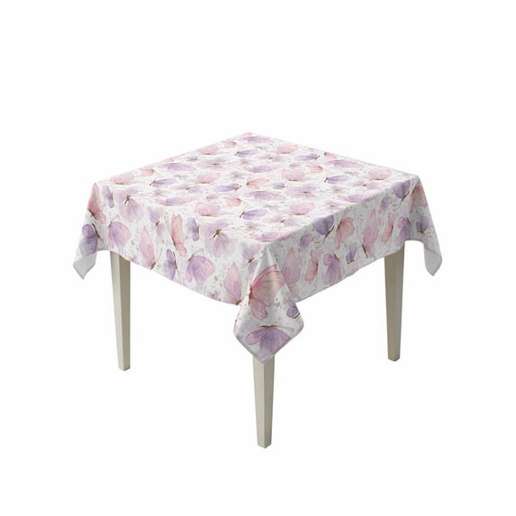 Pink Purple Butterfly Table Cloth, Spring Watercolor Butterfly Waterproof Tablecloth for Square Tables, Reusable Washable Fabric Table Cover for Restaurant Kitchen Dining Tables 54"x54"