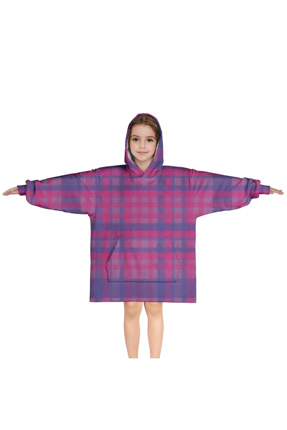 Pink Purple Checkered Pattern Blanket Hoodies for Kids 6-13YR Oversize Wearable Blanket Hoodies for Boys Girls Teens