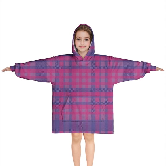 Pink Purple Checkered Pattern Blanket Hoodies for Kids 6-13YR Oversize Wearable Blanket Hoodies for Boys Girls Teens