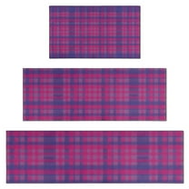 Pink Purple Checkered Pattern Kitchen Rugs Sets Of 3,Kitchen Runner Rugs Non Skid Washable,Decorative Kitchen Floor Mats for Kitchen,Sink,Laundry,17"x30"  17"x47"   17"x59"
