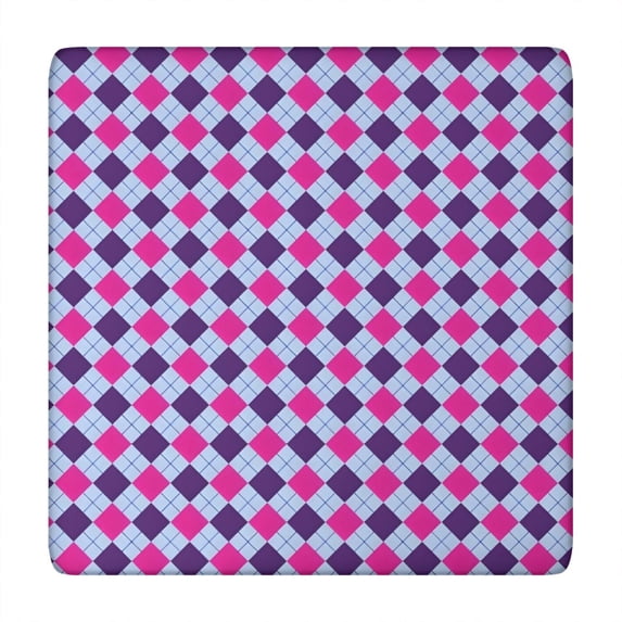 Pink Purple Checkered Pattern Square Fitted Tablecloth with Elastic Edge,Square Table Cover,Washable Elastic Table Cover for Home Kitchen Party Decor 34"x34"