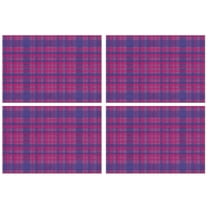 Pink Purple Checkered Pattern Summer Placemats Table Placemats Set Of 4-Linen Kitchen Washable Placemats Table Mats 11.8"x17.7" Non-Slip Heat Resistant