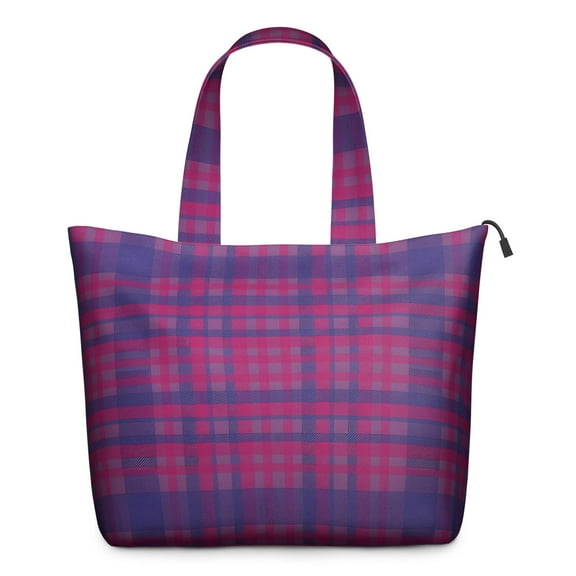 Pink Purple Checkered Pattern Travel Tote Bags for Women Carry On,Large Weekender Bags for Women Travel,Multi Functional Duffle Bag for Work,Shopping,Sports