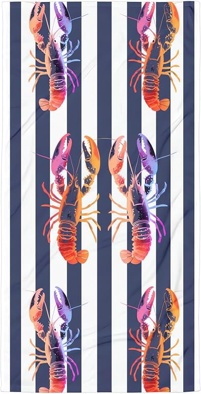 Pink Purple Crayfish Oversized Sand Free Beach Towel 71x36IN Lightweight Quick Dry Terry Towel For Travel, Swimming, Pool, And Camping, Absorbent And Compact Beach Essential For Women Men