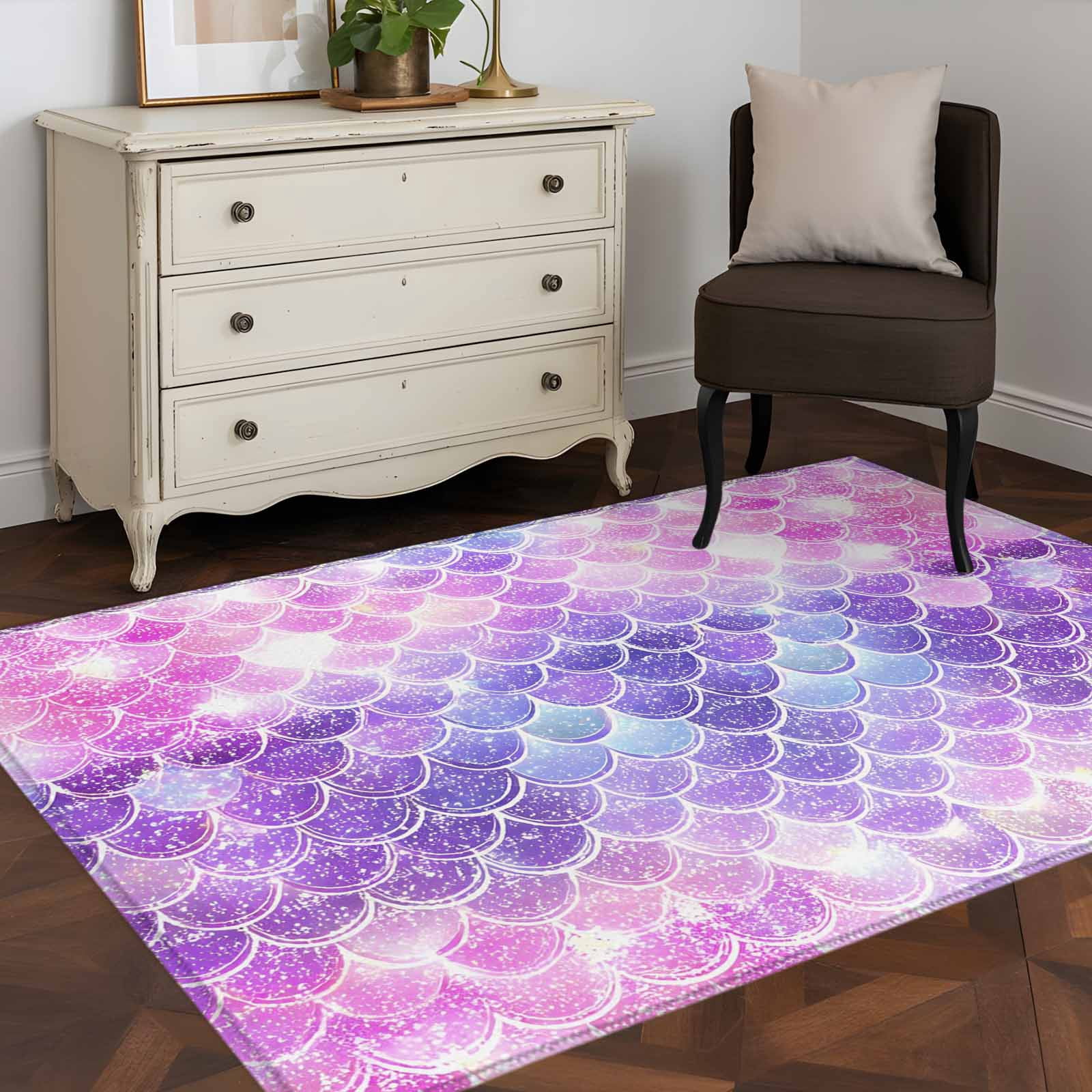 Pink Purple Fish Scales 4x6 Rug for Dining Table for 4 People Under ...