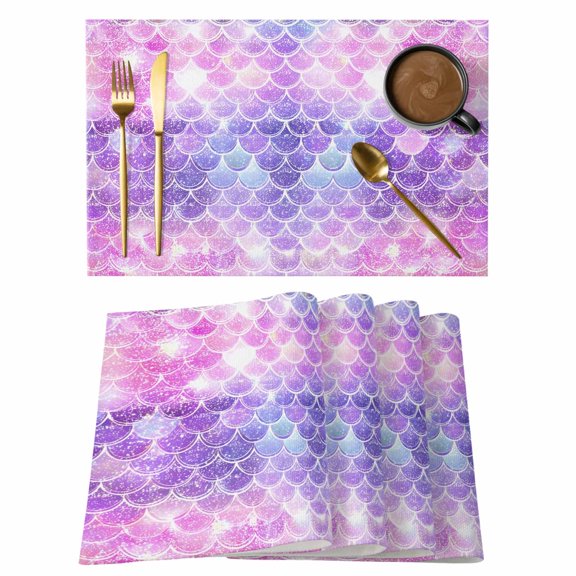 Pink Purple Fish Scales Placemats Set of 1 Dreamy Pink Purple Gradient Shiny Mermaid Scale Heat Insulation Washable Place Mats, Non-Slip Table Mats for Dining Table Party Kitchen,13x19 Inch