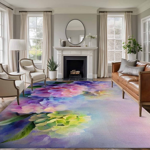 Pink Purple Floral Area Rug 8x10 Washable Rug Non Slip Spring Hydrangea Flower Vintage Botanical Large Area Rug Soft Stainresistant Indoor Floor Carpet for Living Room Bedroom Home Office Dining Room