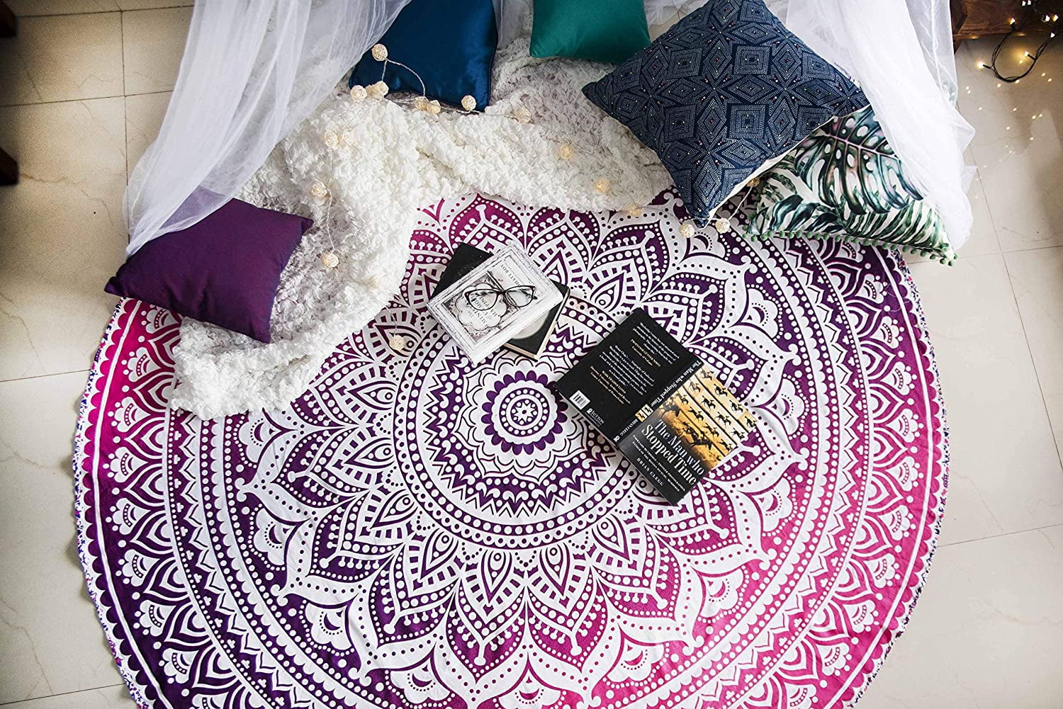 Pink Purple Floral Hippie Bohemian Special Tassels Meditation Cotton ...