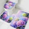 thumbnail image 1 of Pink Purple Flower Bathroom Rugs Set Hydrangea Leaf Gradient Watercolor Non Slip Absorbent Soft Bath Mats 3 Piece Set with Bathroom Rug, U-Shaped Floor Mat, Toilet Seat Cover Small Size, 1 of 9