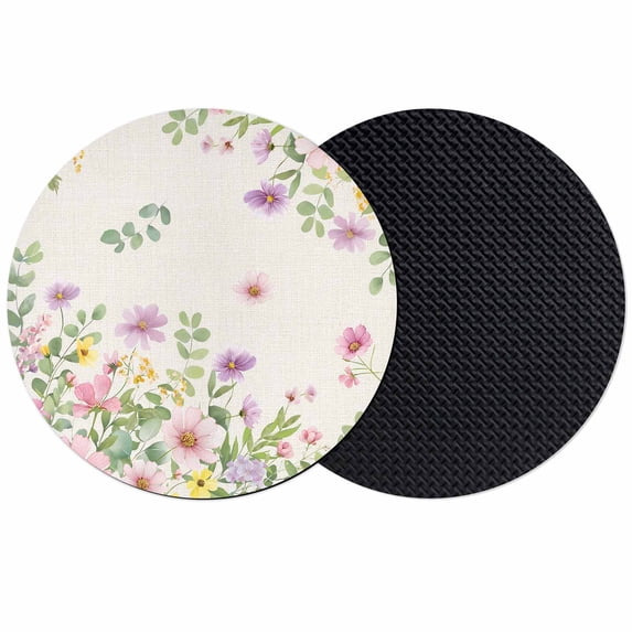 Pink Purple Flower Coasters Set of 2, Absorbent Coasters for Drinks, Spring Farmhouse Country Floral Leaf Coaster for Desk Coffee Table Protection, Home Decor House Warming Gifts 4"