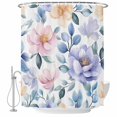 thumbnail image 1 of Pink Purple Flower Fabric Shower Curtain Watercolor Spring Washable Shower Curtains for Bathroom, Waterproof Bath Curtain with Hooks Home Decor 72x72in, 1 of 8