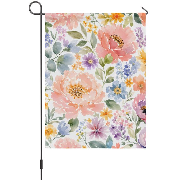 Pink Purple Flower Garden Flags For Outdoor, Watercolor Floral Blossom Garden Shabby Chic Small Double Side Yard Flags Weather Proof Garden Decor for Lawn Outside Holiday 12 x 18 Inches
