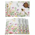 thumbnail image 1 of Pink Purple Flower Placemats Set of 4, Spring Country Floral Leaf Grey Plaid Placemats for Dining Table, Place Mats for Kitchen Tabletop, Waterproof Wipeable Dining Table Mats Set, 1 of 9