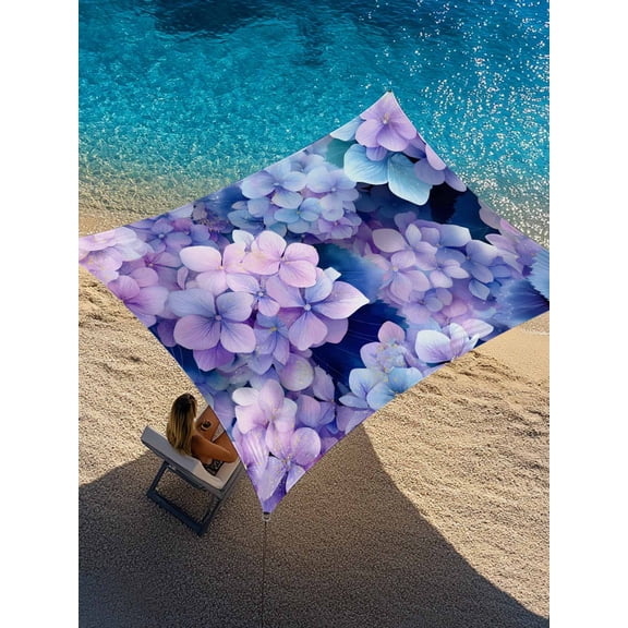 Pink Purple Flower Sun Shade Sail 6.5' x 10', Hydrangea Leaf Gradient Watercolor Plant Rectangle Outdoor Sunshade Canopy, Waterproof UV Block Patio Covers for Garden Yard Beach