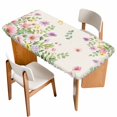 thumbnail image 1 of Pink Purple Flower Table Cloths for 3 Foot Rectangle Tables, Spring Farmhouse Country Floral Leaf Patio Waterproof Elastic Fitted Tablecloths, Washable Rectangular Table Cover for Camping, 1 of 8