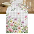 thumbnail image 1 of Pink Purple Flower Table Runner - 60 Inch Long Spring Country Floral Leaf Grey Plaid Cotton and Linen Blended Dress Scarves Farmhouse Table Runner for Kitchen Dining, Coffee Table, 13" x 60", 1 of 8