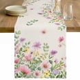 thumbnail image 1 of Pink Purple Flower Table Runner - 70 Inch Long Spring Farmhouse Country Floral Leaf Cotton and Linen Blended Dress Scarves Farmhouse Table Runner for Kitchen Dining, Coffee Table, 13" x 70", 1 of 8