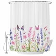 thumbnail image 1 of Pink Purple Flowers Fabric Shower Curtain Spring Butterflies Washable Shower Curtains for Bathroom, Waterproof Bath Curtain with Hooks Home Decor 72x84in, 1 of 8