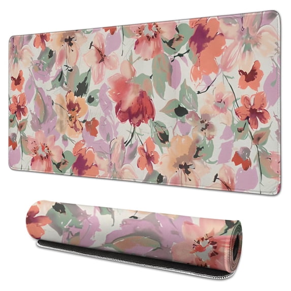 Pink and Purple Flowers Mouse Pads Pad Mouse Waterproof Washable for Office Home Work Gaming Gift Tables Mousepad Rubber Base Mousepad with Stitched Edges 35.4x15.7inches