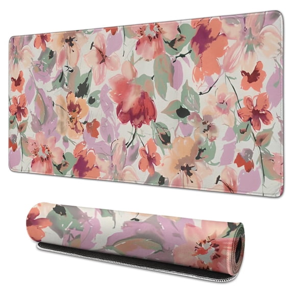 Pink and Purple Flowers Mouse Pads Pad Mouse Waterproof Washable for Office Home Work Gaming Gift Tables Mousepad Rubber Base Mousepad with Stitched Edges 35.4x15.7inches