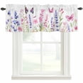 thumbnail image 1 of Pink Purple Flowers Window Valance Curtain Spring Butterflies Rod Pocket Short Curtain for Living Room, Bedroom & Kitchen Window Decor 54x18in, 1 of 8