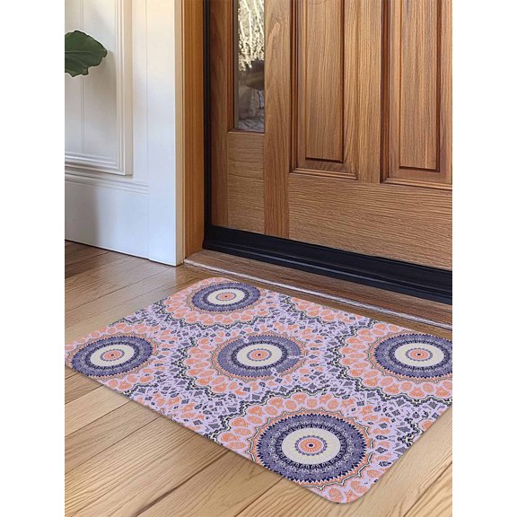 Pink Purple Geometric Door Mat Indoor Outdoor Entrance, Non Slip Rug for Kitchen Bathroom Entryway Rug, Ethnic Indian Modern Abstract Art Washable Doormat Floor Mat for Office 20x31.5 Inch
