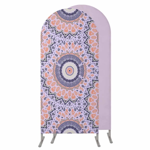 Pink Purple Geometric Wedding Arch Cover,Stretchy Spandex Arch Backdrop Stand Covers 4 FT,Ethnic Indian Modern Abstract Art Round Top Arched Backdrop Cover for Birthday Party Ceremony Baby Shower