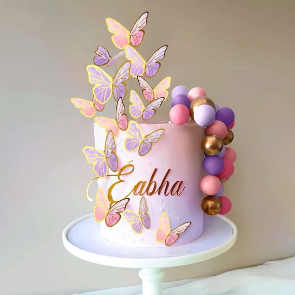 Pink, Purple, and Gold Butterfly Ball-Shaped Birthday Cake Decoration Set - Dream Princess Accessory Combo, 45 Pieces
