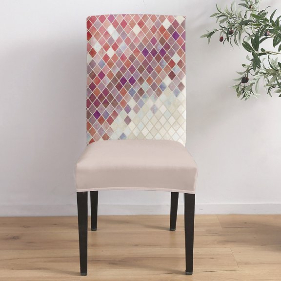Pink Purple Gradient Mosaic Dining Chair Covers Set of 1, Grid Abstract Color Block Chair Covers for Dining Room Removable Seat Protectors Slipcovers for Home Party Wedding Banquet