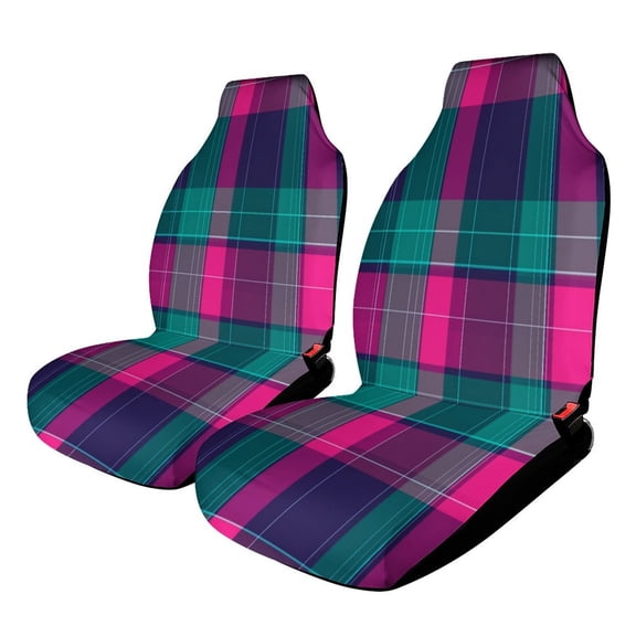 Pink Purple Green Plaid Pattern Set of 2Pcs Car Seat Covers Easy Clean Automobile Seat Protector Car Interior Accessories