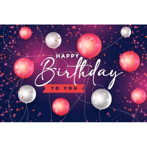 Pink & Purple Happy Birthday to you with Balloons & Confetti Design Edible Icing Image Cake Topper, by Tnct.