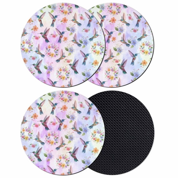 Pink Purple Hummingbird Coasters Set of 4, Absorbent Coasters for Drinks, Spring Watercolor Flowers Leaf Plant Coaster for Desk Coffee Table Protection, Home Decor House Warming Gifts 4"