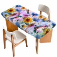 thumbnail image 1 of Pink Purple Hummingbird Table Cloths for 6 Foot Rectangle Tables, Spring Oil Painting Sunflowers Patio Waterproof Elastic Fitted Tablecloths, Washable Rectangular Table Cover for Camping, 1 of 8