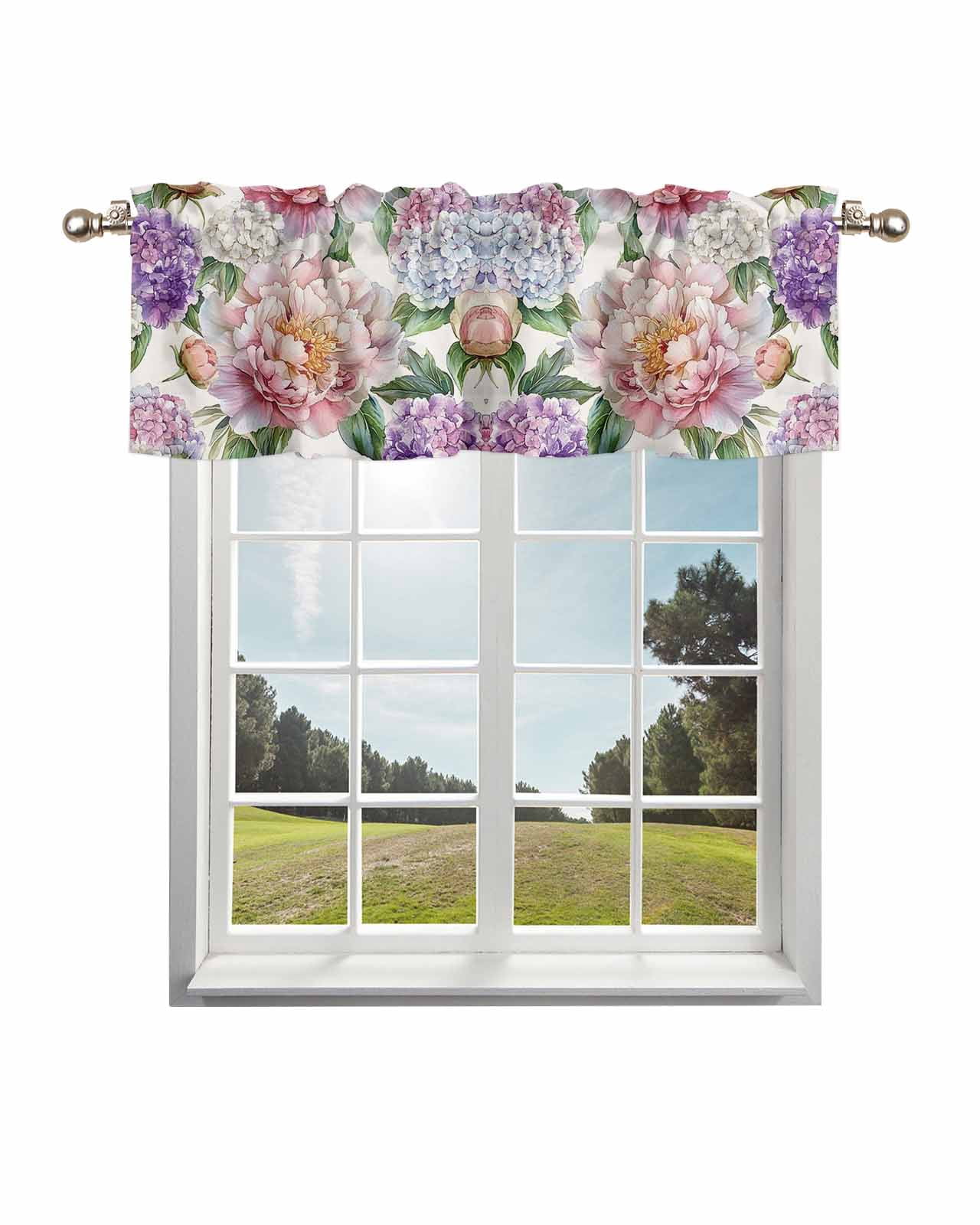 Hydrangea Windows Pink Purple Hydrangea Curtain Valance for Windows/Living Room/Kitchen ...
