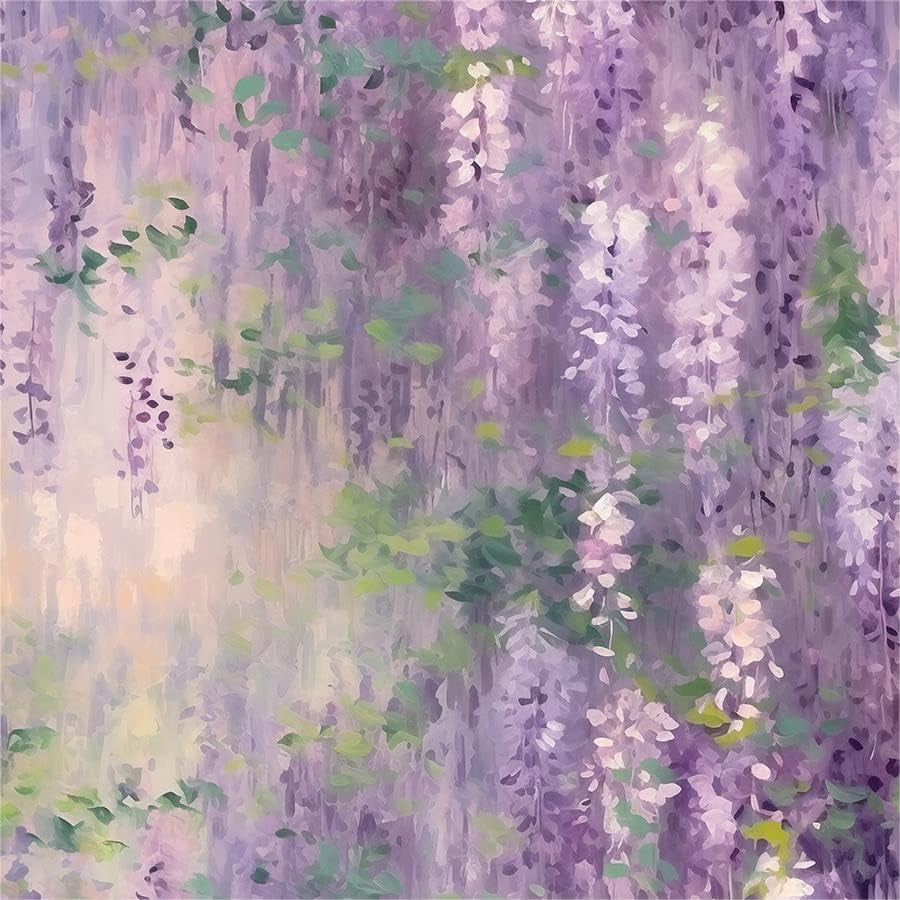 Pink Purple Lavender Flowers Oil Painting Abstract Peel and Stick Wallpaper Contact Paper Vintage Vinyl Stick on Wall Paper for Bedroom Bathroom Kitchen Cabinet Renter Friendly
