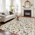 thumbnail image 1 of Pink Purple Leaves Area Rug 5x7 FT, Non Slip Bedroom Throw Carpet, Pastoral Botanical Wildflowers Beige Washable Soft Floor Carpet Non-Shedding Rug for Dining Room Bedside Classroom Desk, 1 of 9