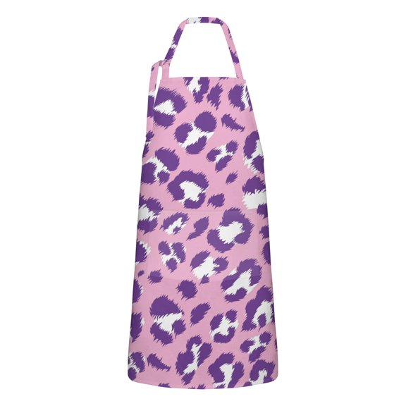 Pink and Purple Of Leopard Print Apron-Garden Aprons for Women with Pockets-Cotton Linen Waterproof Kitchen Cooking Gardening Aprons Adjustable for Kitchen,Cooking,BBQ and Salon 33x27 Inch