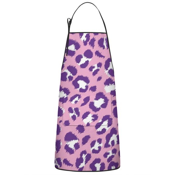 Pink and Purple Of Leopard Print Apron-Garden Aprons for Women with Pockets-Cotton Linen Waterproof Kitchen Cooking Gardening Aprons Adjustable for Kitchen,Cooking,BBQ and Salon 33x27 Inch