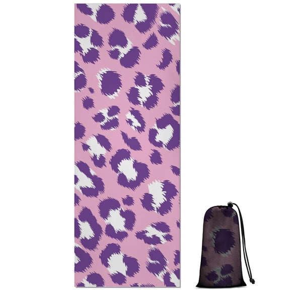 Pink and Purple Of Leopard Print Hot Yoga Mat Towel Non Slip for Hot Yoga - Quick-Drying Yoga Mat Cover with 4 Corner Pockets with Travel Bag - Hot Yoga Towel Non Slip 70"x26"