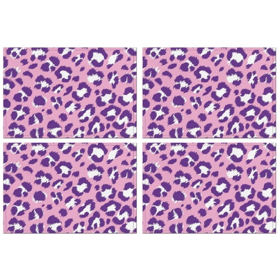 Pink and Purple Of Leopard Print Summer Placemats Table Placemats Set Of 4-Linen Kitchen Washable Placemats Table Mats 11.8"x17.7"Non-Slip Heat Resistant