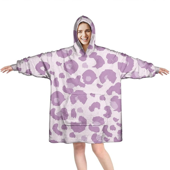 Pink and Purple Of Leopard Print Wearable Oversized Blanket,Wearable Blanket Hoodie for Adults,Cozy Hooded Blankets with Super Pockets,Super Warm Fuzzy Pullover for Women & Men