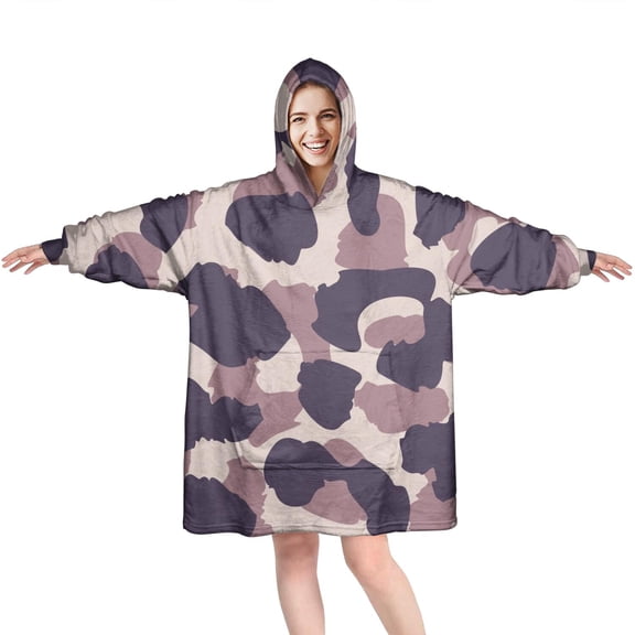 Pink and Purple Of Leopard Print Wearable Oversized Blanket,Wearable Blanket Hoodie for Adults,Cozy Hooded Blankets with Super Pockets,Super Warm Fuzzy Pullover for Women & Men