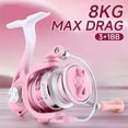 thumbnail image 1 of Pink Purple Lightweight Spinning Fishing Reel 3+1BB 5.2:1 Gear Ratio 8KG Max Drag Metal Spool Rocker Arm Interchangeable for Left and Right Hands, 1 of 7